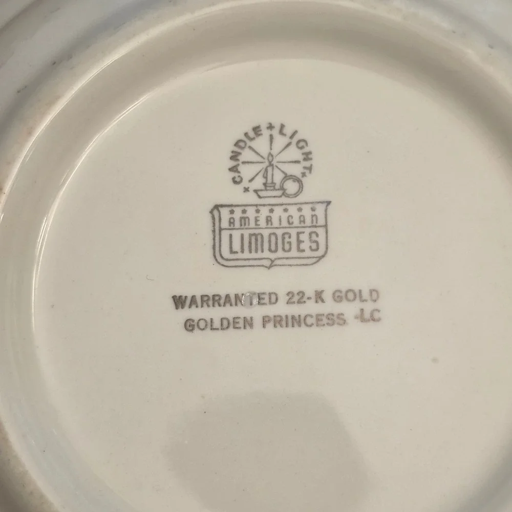American Limoges Golden Princess Soup Bowl 22K Gold Trim Floral 8.5 Inch Vintage